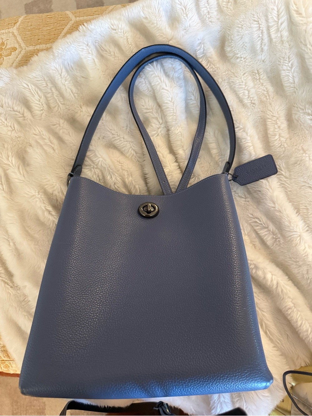Coach Blue Pebbled Leather Double-Handle Shoulder Bag